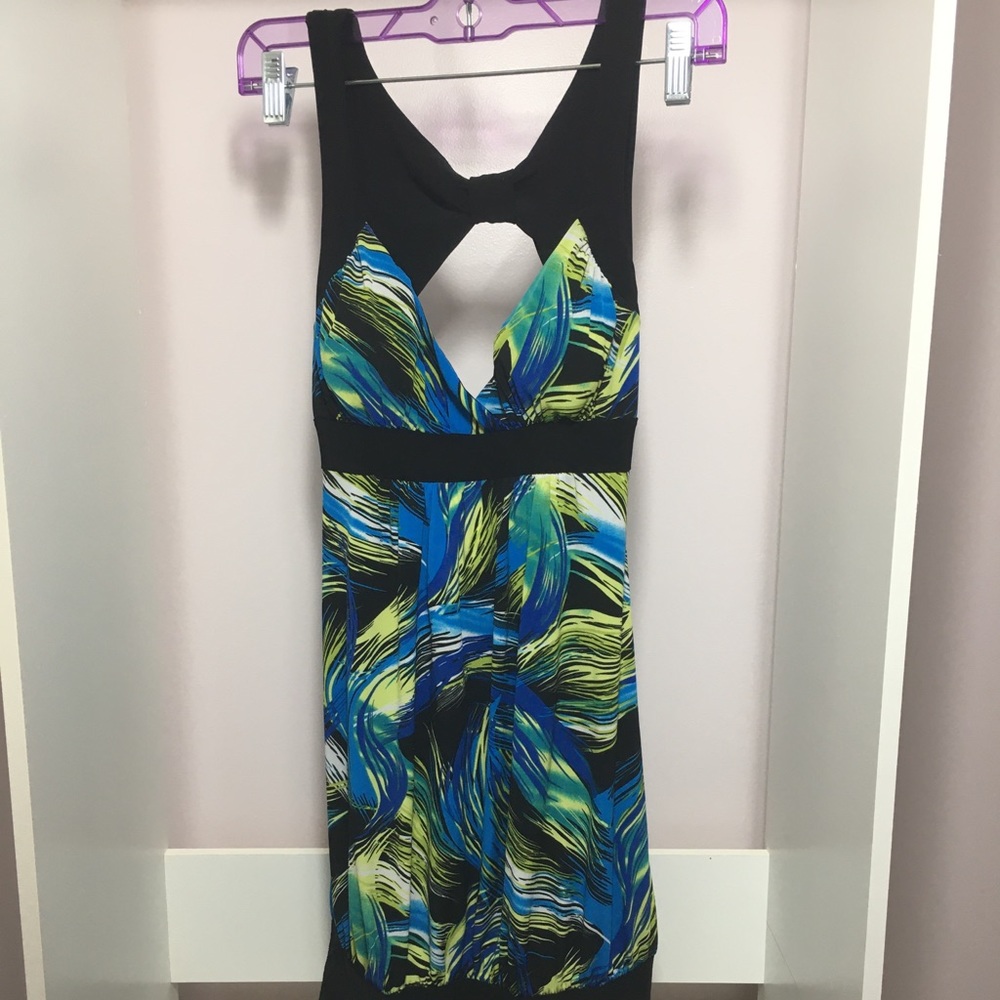 Kiwi Black Midi Dress with Blue & Green Print